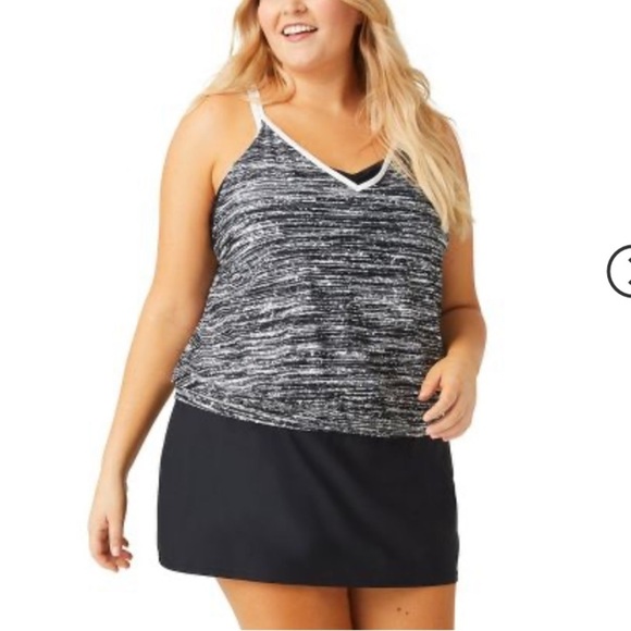 (3X)- Free Country Women's Sparkling Space Dye V-neck Blouson Tankini Top - Picture 1 of 11